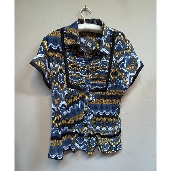 NY Collection Tops - NY Collection Womens Button Down Shirt Crinkle Blouse XL Multicolor Short Sleeve